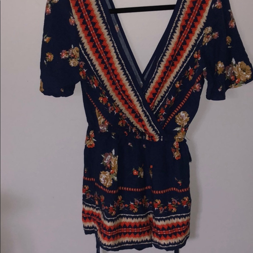 Orange and blue floral romper